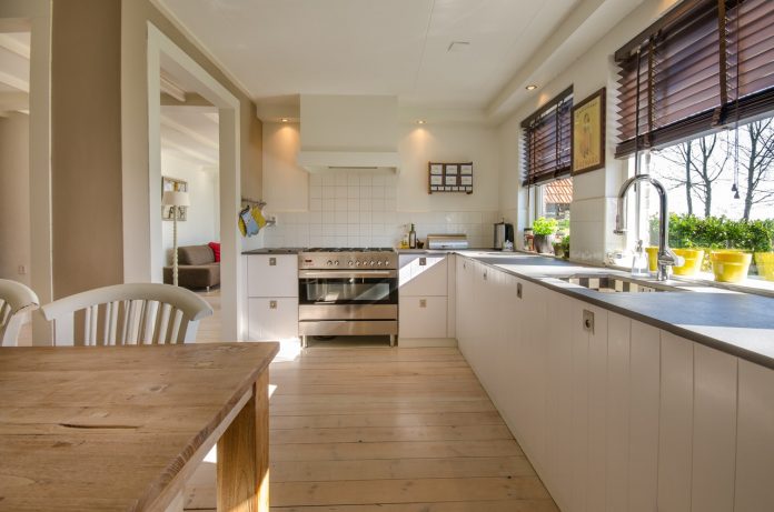 Roller blinds in kitchen